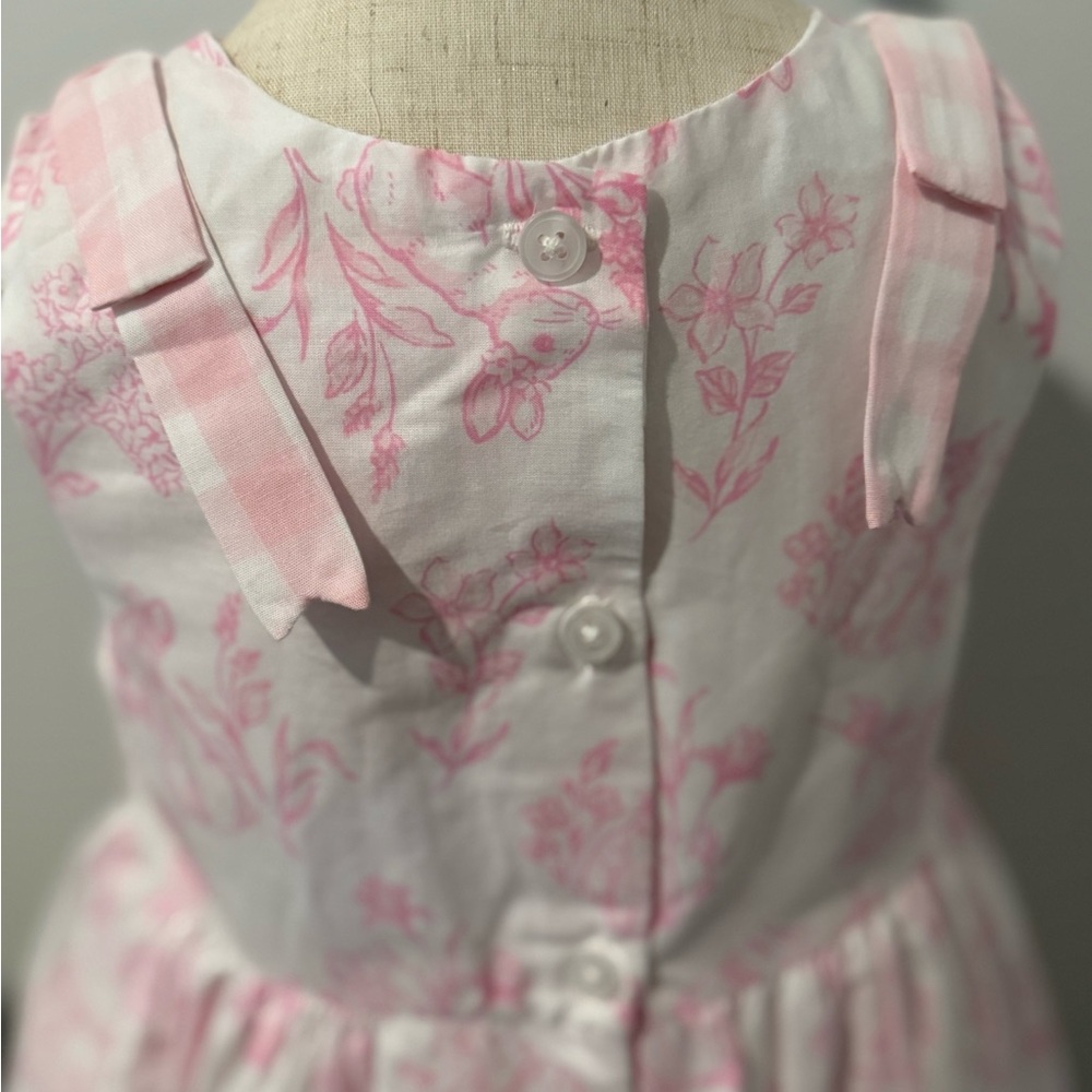 Shabby Chic Girls Bunny Easter Dress Pink Toile w/ Bow NWT - Picture 5 of 6